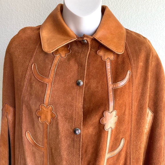 Vintage 1970’s Leather Brown Suede Cape Coat One Size - Picture 4 of 13